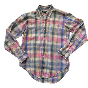 Vintage Polo Ralph Lauren Boys Size 18 Pastel Plaid Button-Down Oxford Shirt